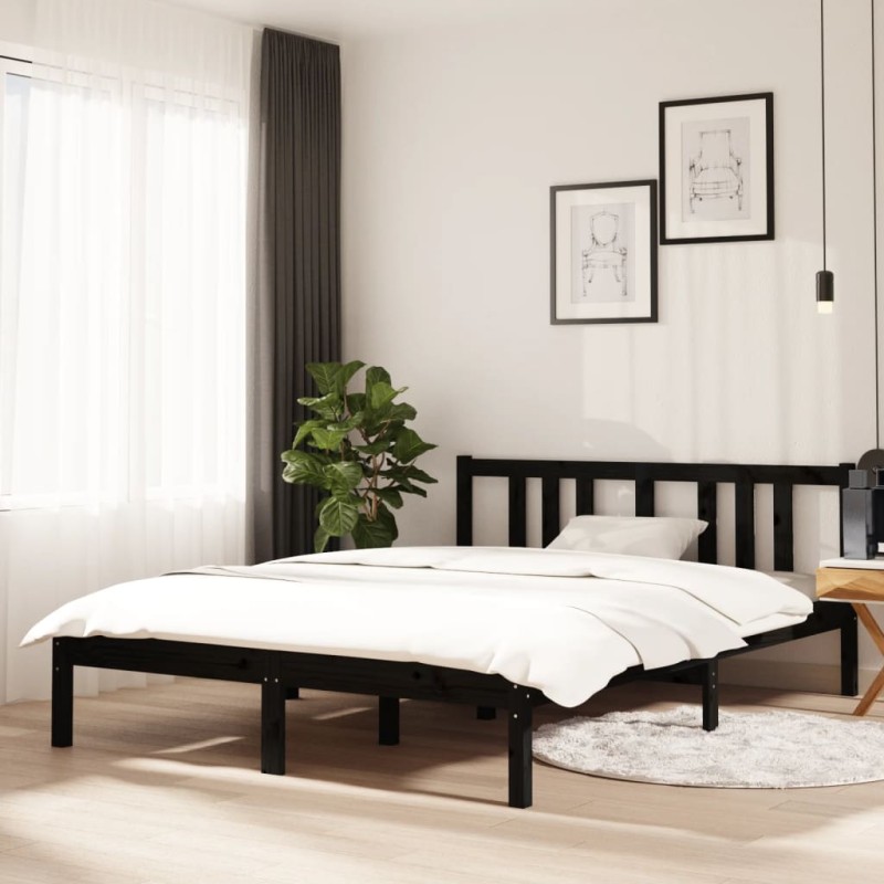 vidaXL Estructura de cama matrimonial madera maciza negro 135x190 cm