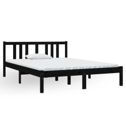 vidaXL Estructura de cama matrimonial madera maciza negro 135x190 cm