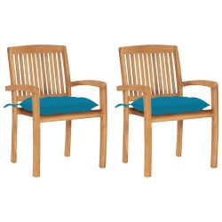 vidaXL Sillas de jardín 2 uds madera de teca con cojines azul claro