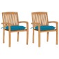 vidaXL Sillas de jardín 2 uds madera de teca con cojines azul claro