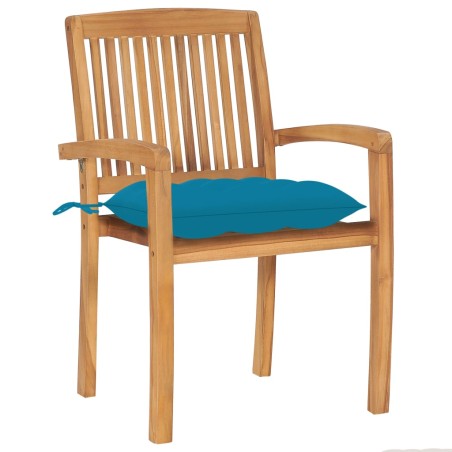 vidaXL Sillas de jardín 2 uds madera de teca con cojines azul claro