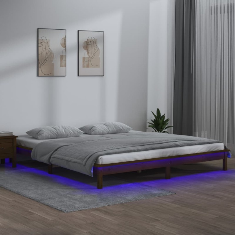 vidaXL Estructura de cama con LED madera maciza marrón miel 120x200 cm vidaXL Estructura de cama con LED madera maciza marrón miel 120x200 cm