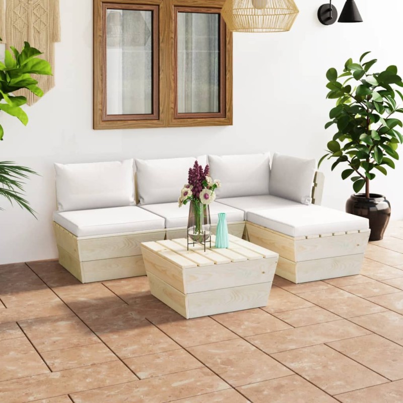 vidaXL Muebles de jardín de palets 5 piezas y cojines madera de abeto vidaXL Muebles de jardín de palets 5 piezas y cojines madera de abeto