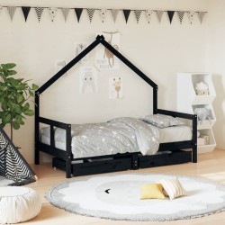 vidaXL Estructura cama infantil y cajones madera pino negro 80x160 cm