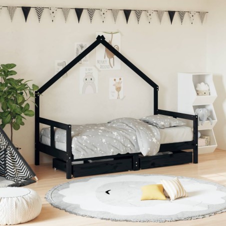 vidaXL Estructura cama infantil y cajones madera pino negro 80x160 cm