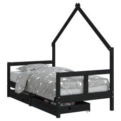 vidaXL Estructura cama infantil y cajones madera pino negro 80x160 cm