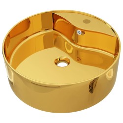 vidaXL Lavabo con rebosadero 46,5x15,5 cm cerámica dorado