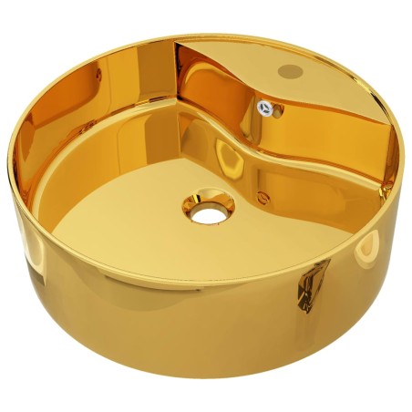 vidaXL Lavabo con rebosadero 46,5x15,5 cm cerámica dorado