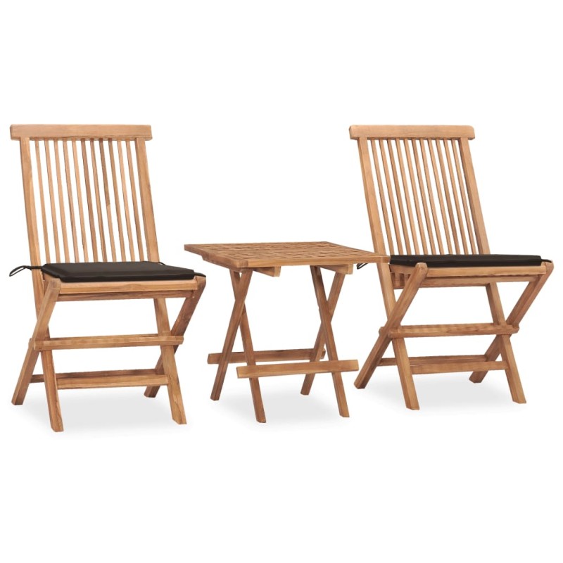 vidaXL Set comedor de jardín plegable 3 piezas madera de teca cojines vidaXL Set comedor de jardín plegable 3 piezas madera de teca cojines