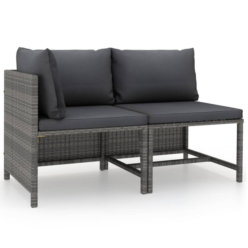 vidaXL Set de sofás de jardín con cojines 2 pzas ratán sintético gris vidaXL Set de sofás de jardín con cojines 2 pzas ratán sintético gris