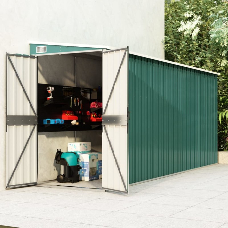 vidaXL Cobertizo jardín pared acero galvanizado verde 118x382x178 cm vidaXL Cobertizo jardín pared acero galvanizado verde 118x382x178 cm