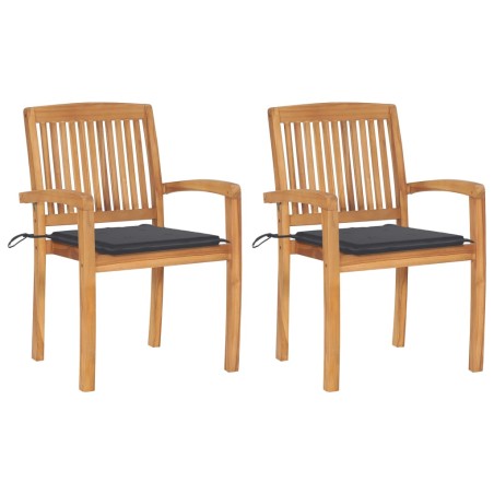 vidaXL Sillas de jardín 2 uds cojines madera de teca gris antracita