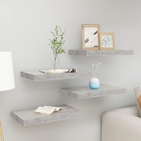 vidaXL Estantes flotantes de pared 4 uds gris MDF 40x23x3,8 cm