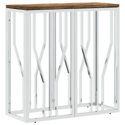 vidaXL Mesa consola acero inoxidable madera maciza reciclada plateada