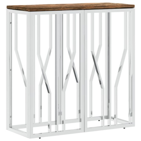 vidaXL Mesa consola acero inoxidable madera maciza reciclada plateada