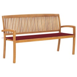 vidaXL Banco de jardín apilable con cojín madera maciza de teca 159 cm