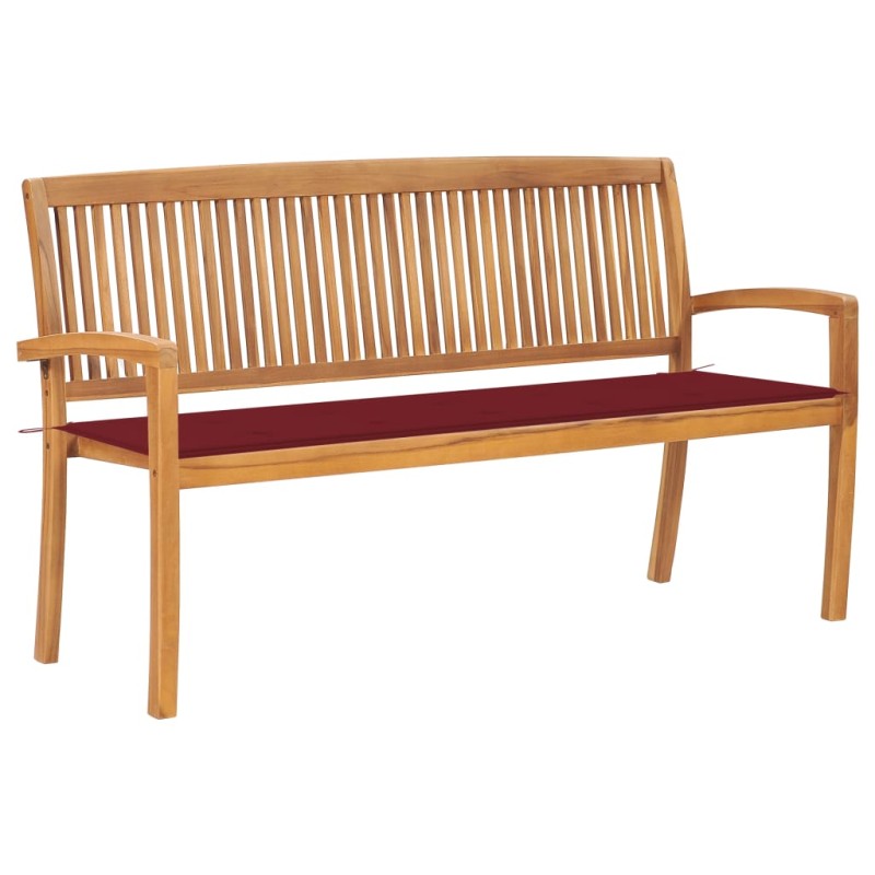 vidaXL Banco de jardín apilable con cojín madera maciza de teca 159 cm vidaXL Banco de jardín apilable con cojín madera maciza de teca 159 cm