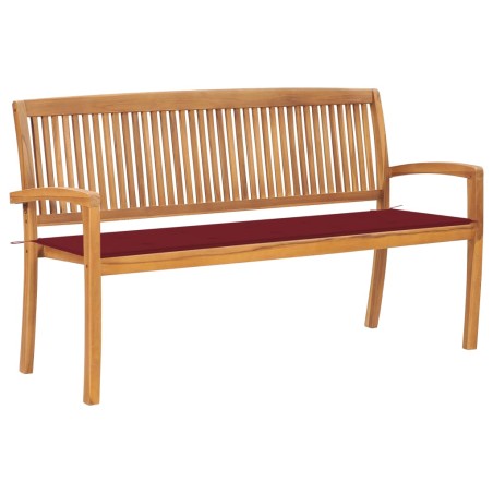vidaXL Banco de jardín apilable con cojín madera maciza de teca 159 cm