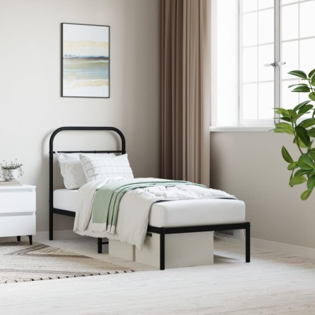 vidaXL Estructura de cama con cabecero metal negro 75x190 cm