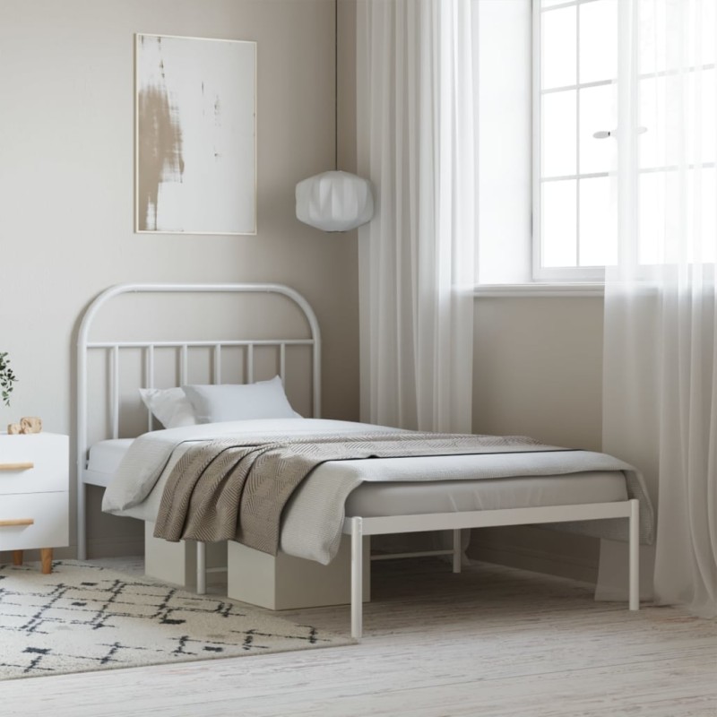 vidaXL Estructura de cama de metal con cabecero blanco 107x203 cm