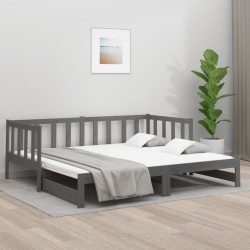 vidaXL Sofá cama extraíble madera maciza de pino gris 2x(80x200) cm