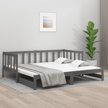 vidaXL Sofá cama extraíble madera maciza de pino gris 2x(80x200) cm