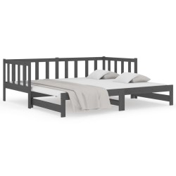 vidaXL Sofá cama extraíble madera maciza de pino gris 2x(80x200) cm
