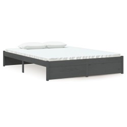 vidaXL Estructura de cama de matrimonio madera maciza gris 135x190 cm