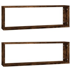 vidaXL Estante cúbico de pared 2 uds madera roble ahumado 80x15x26,5cm