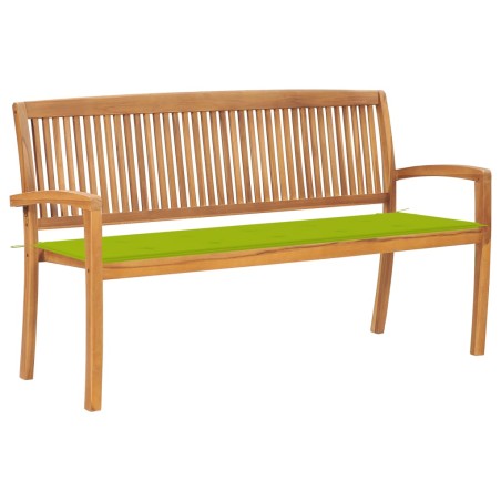 vidaXL Banco de jardín apilable con cojín madera maciza de teca 159 cm