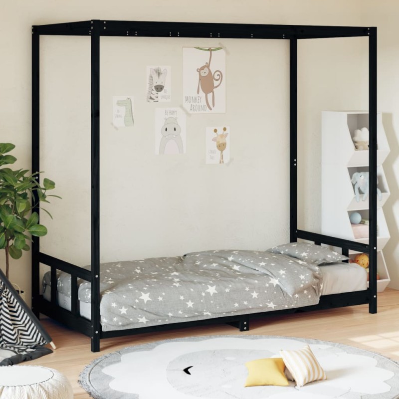 vidaXL Estructura de cama para niños madera de pino negro 90x190 cm