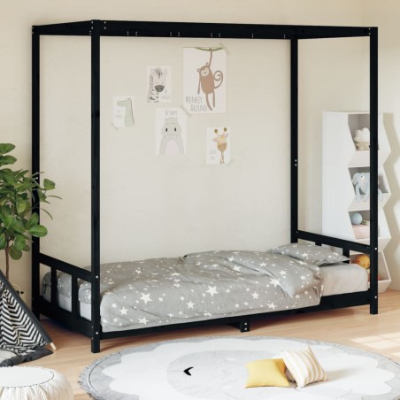 vidaXL Estructura de cama para niños madera de pino negro 90x190 cm