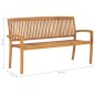 vidaXL Banco de jardín apilable con cojín madera maciza de teca 159 cm vidaXL Banco de jardín apilable con cojín madera maciza de teca 159 cm