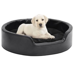 vidaXL Cama para perros felpa y cuero sintético negra 69x59x19 cm