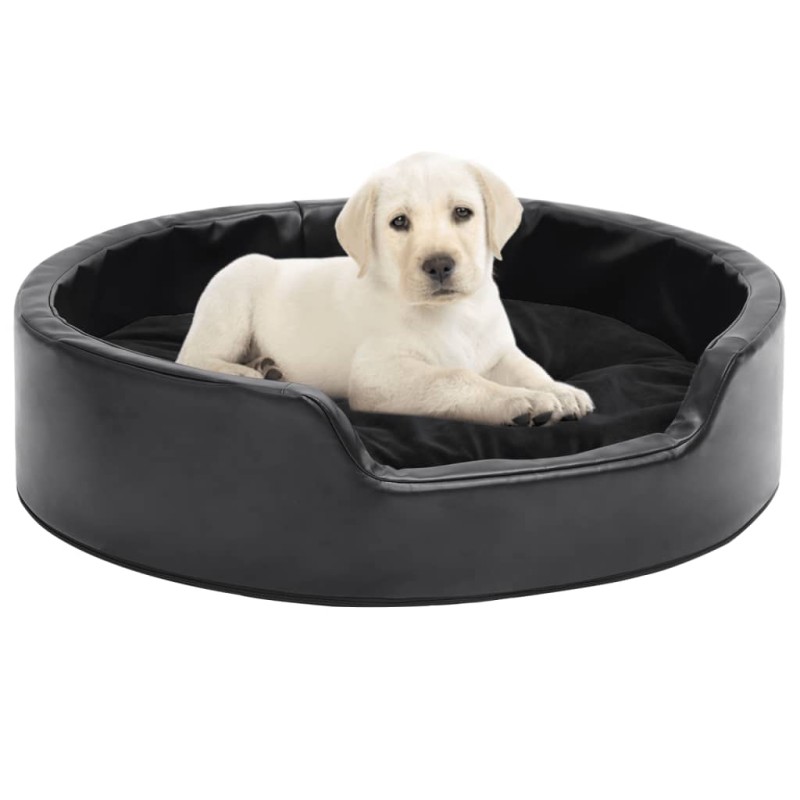 vidaXL Cama para perros felpa y cuero sintético negra 69x59x19 cm