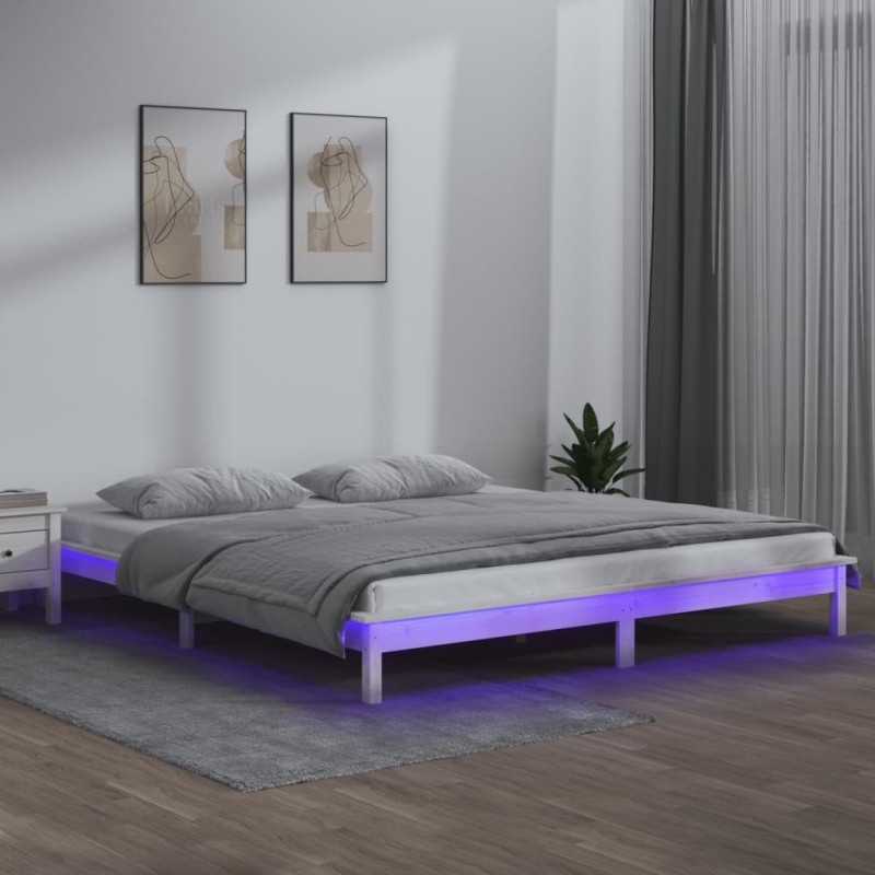 vidaXL Estructura de cama con LEDs madera maciza blanca 150x200 cm