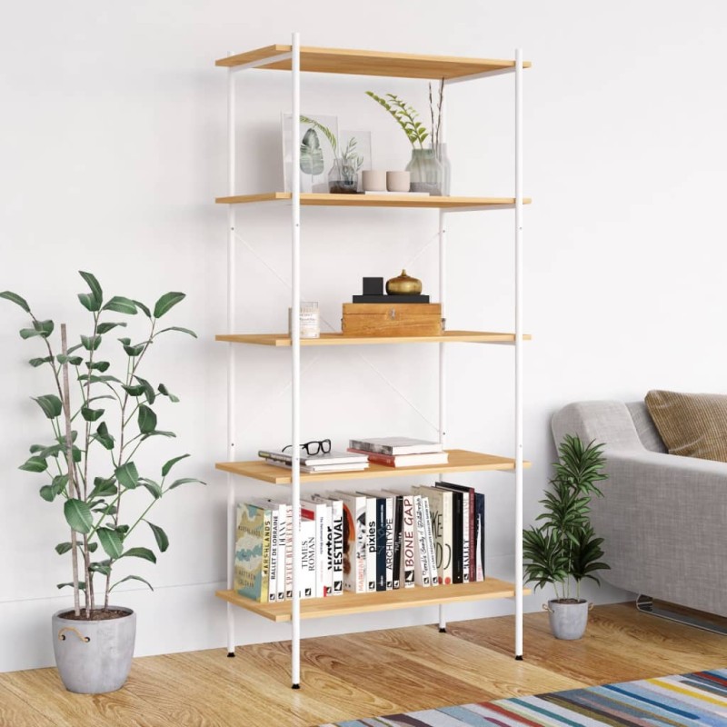 vidaXL Estantería de 5 niveles blanco y roble 80x40x163 cm vidaXL Estantería de 5 niveles blanco y roble 80x40x163 cm