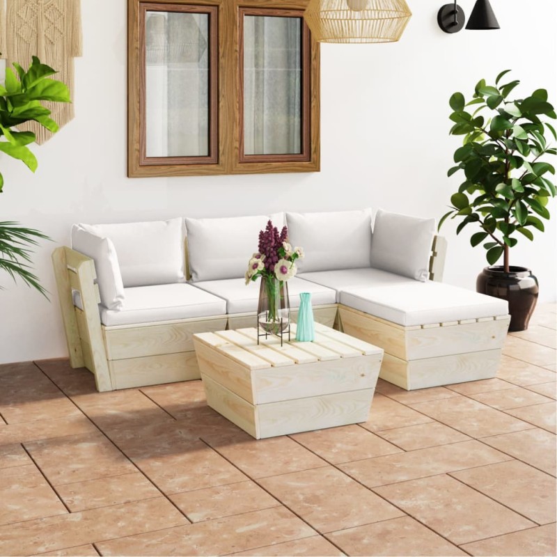 vidaXL Muebles de jardín de palets 5 pzas y cojines madera de abeto vidaXL Muebles de jardín de palets 5 pzas y cojines madera de abeto