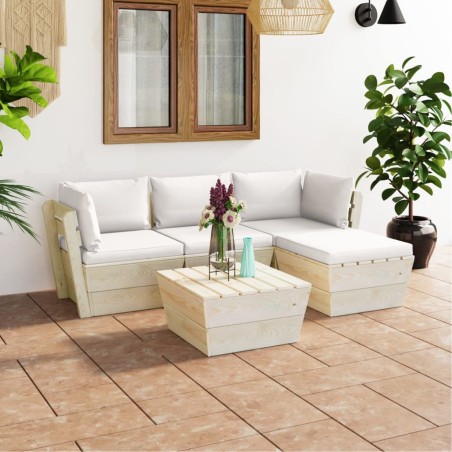 vidaXL Muebles de jardín de palets 5 pzas y cojines madera de abeto 