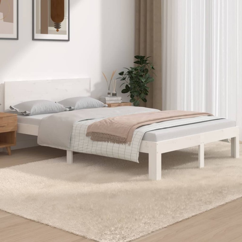 vidaXL Estructura de cama madera maciza blanco 120x190 cm vidaXL Estructura de cama madera maciza blanco 120x190 cm