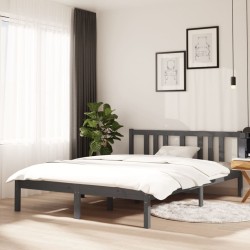 vidaXL Estructura de cama matrimonial madera maciza gris 135x190 cm