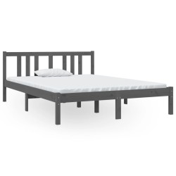 vidaXL Estructura de cama matrimonial madera maciza gris 135x190 cm