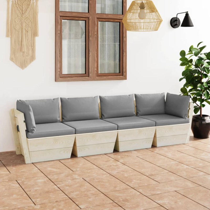 vidaXL Sofá de palets de jardín 4 plazas con cojines madera de abeto vidaXL Sofá de palets de jardín 4 plazas con cojines madera de abeto