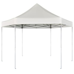 vidaXL Carpa hexagonal desplegable blanco crema 3,6x3,1 m
