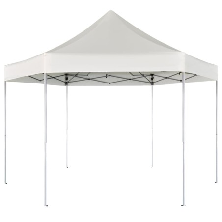 vidaXL Carpa hexagonal desplegable blanco crema 3,6x3,1 m