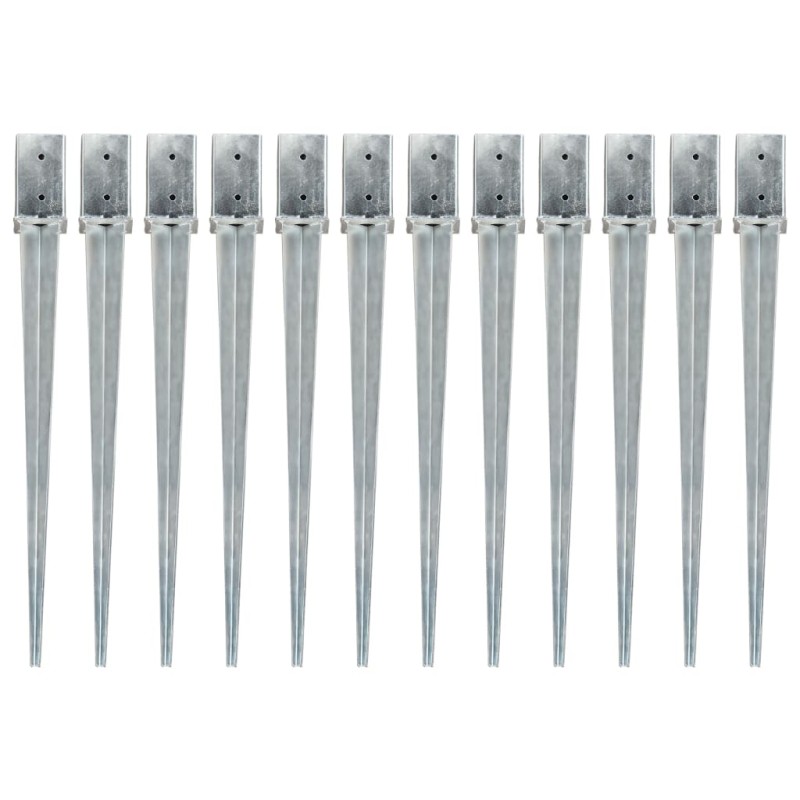 vidaXL Picas de tierra 12 uds acero galvanizado plateado 8x8x91 cm