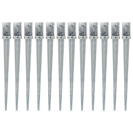 vidaXL Picas de tierra 12 uds acero galvanizado plateado 8x8x91 cm