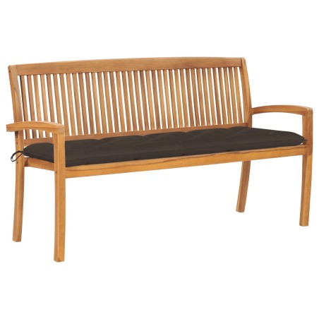 vidaXL Banco de jardín apilable con cojín madera maciza de teca 159 cm