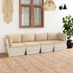 vidaXL Sofá de palets de jardín 4 plazas con cojines madera de abeto