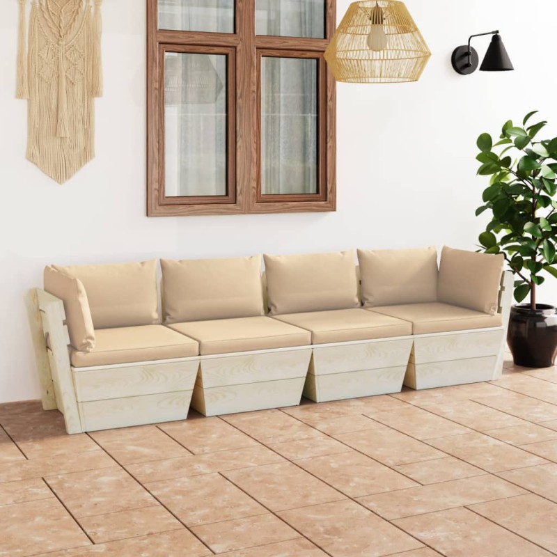 vidaXL Sofá de palets de jardín 4 plazas con cojines madera de abeto